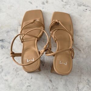 Marc Fisher Strappy Tan Square-Toe Heeled Sandals